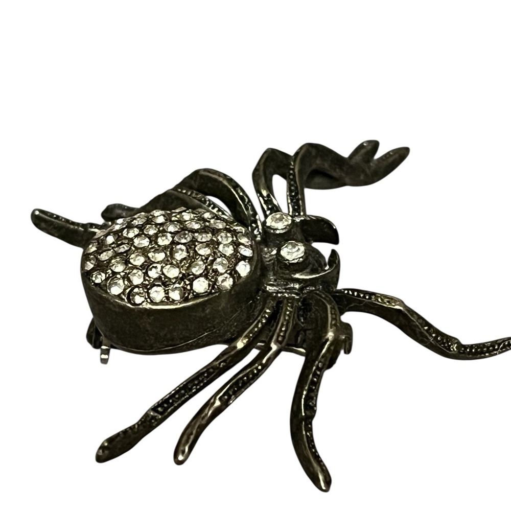 Vintage Marcasite look spider brooch in dark silver - Picture 3 of 7
